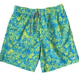 Speedo Mens Swim Trunks Volleyball Shorts Pineapple Large Blue/Yellow Liner